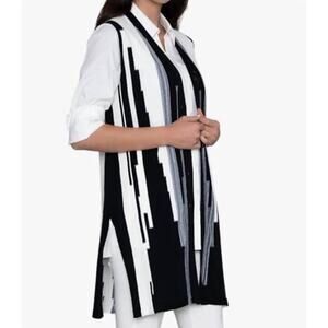 Stella Carakasi Womens A-list Vest Plus Size 2X Black White Cotton Blend Long